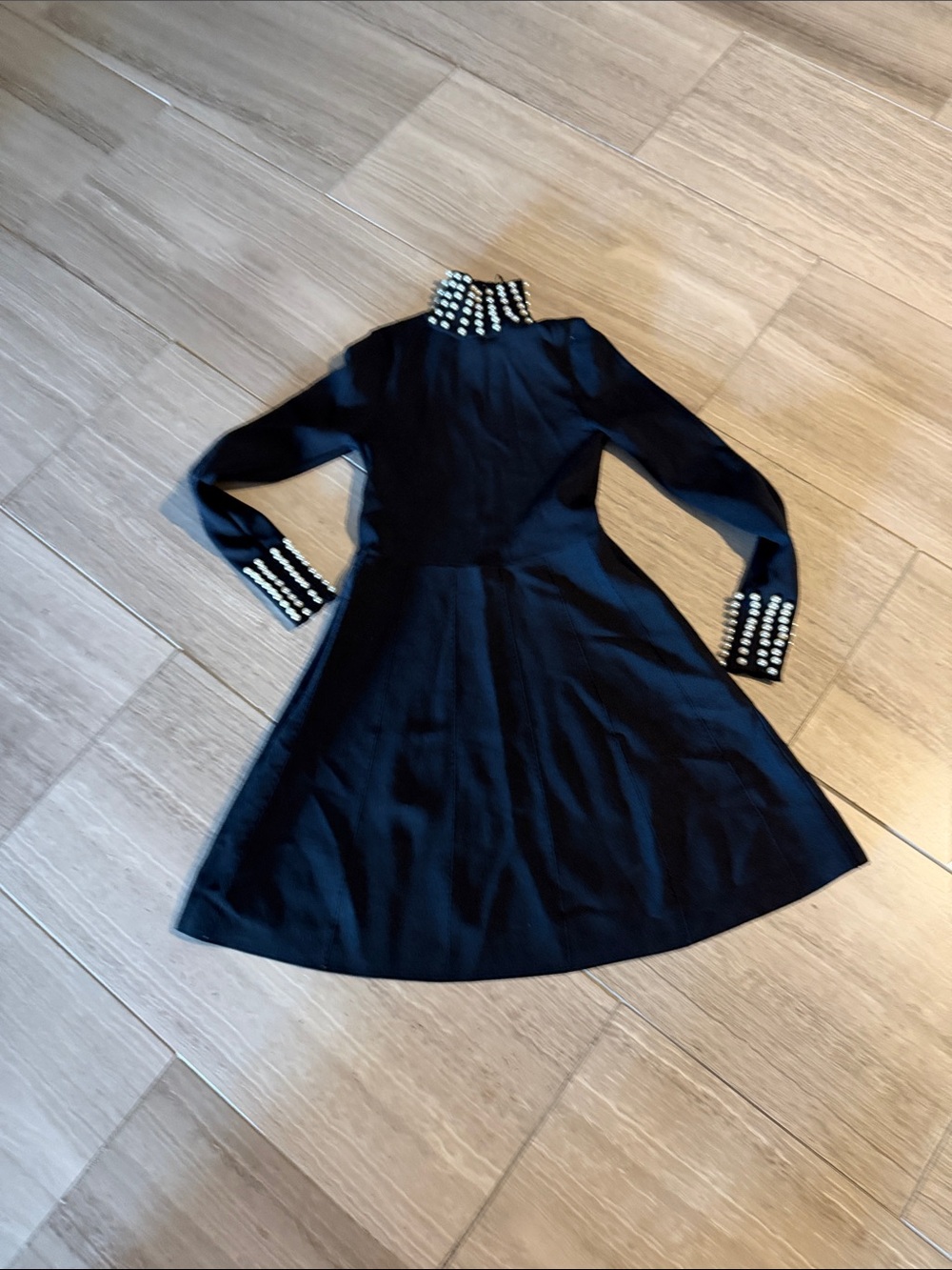 Zara Black Mini Dress with Pearl-Embellished Collar & Cuffs
